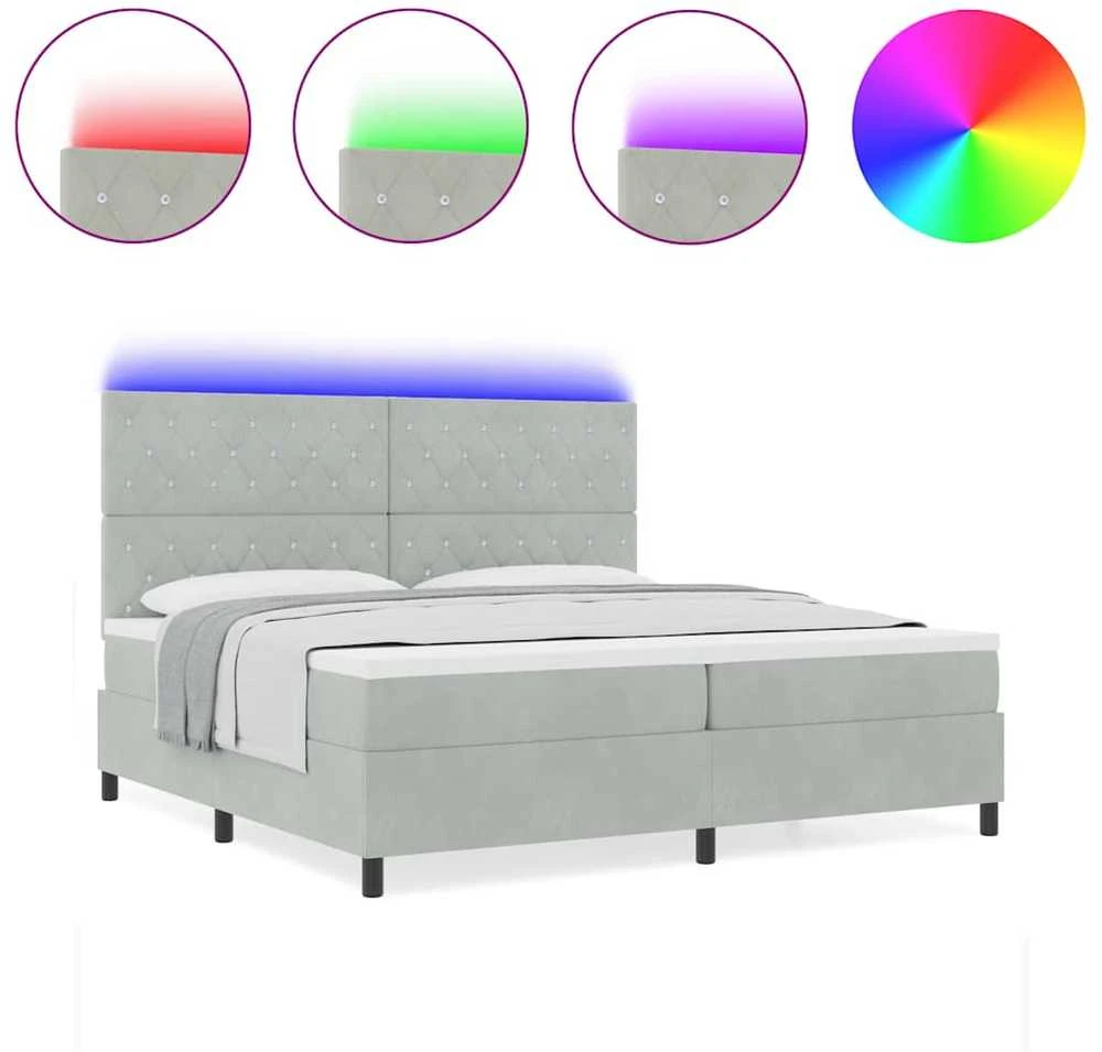 LED Čiužinio Lova Šviesiai pilka 200 x 200 cm Aksomas