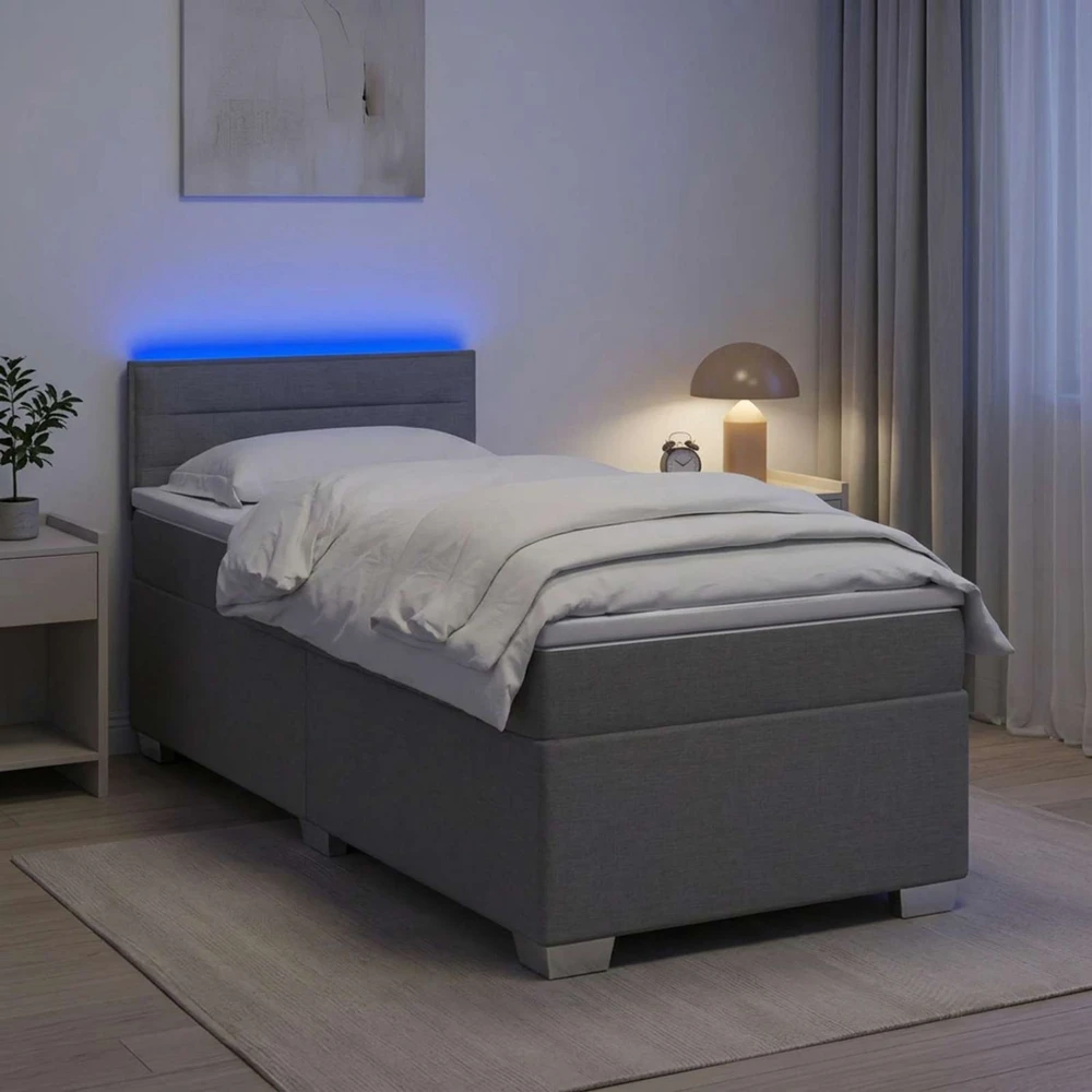 Lova su čiužiniu ir LED apšvietimu Šviesiai pilka 90 x 200 cm