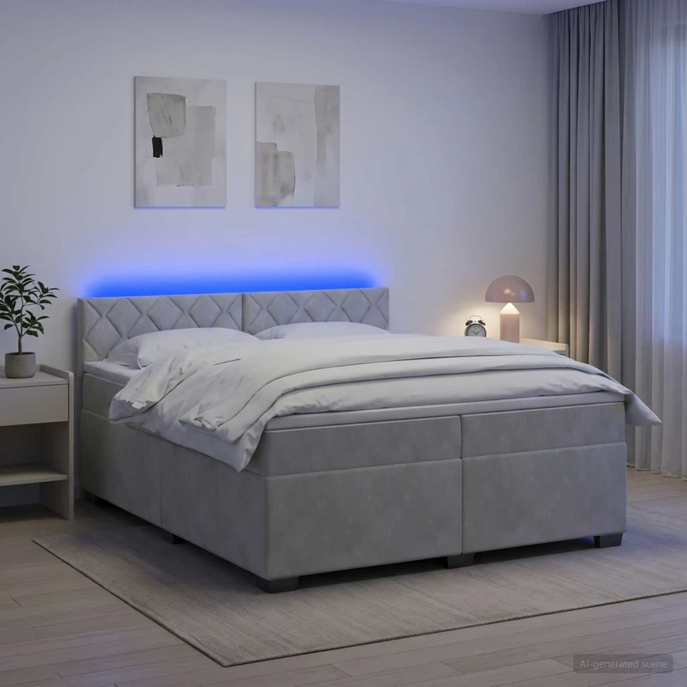 Lova su čiužiniu ir LED apšvietimu Šviesiai pilka 200 x 200 cm