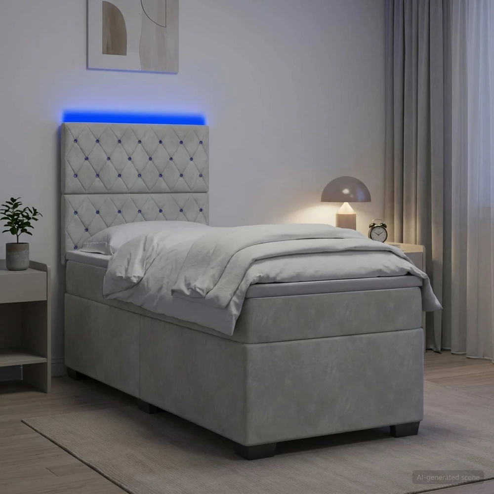 Lova su čiužiniu ir LED apšvietimu Šviesiai pilka 90 x 190 cm