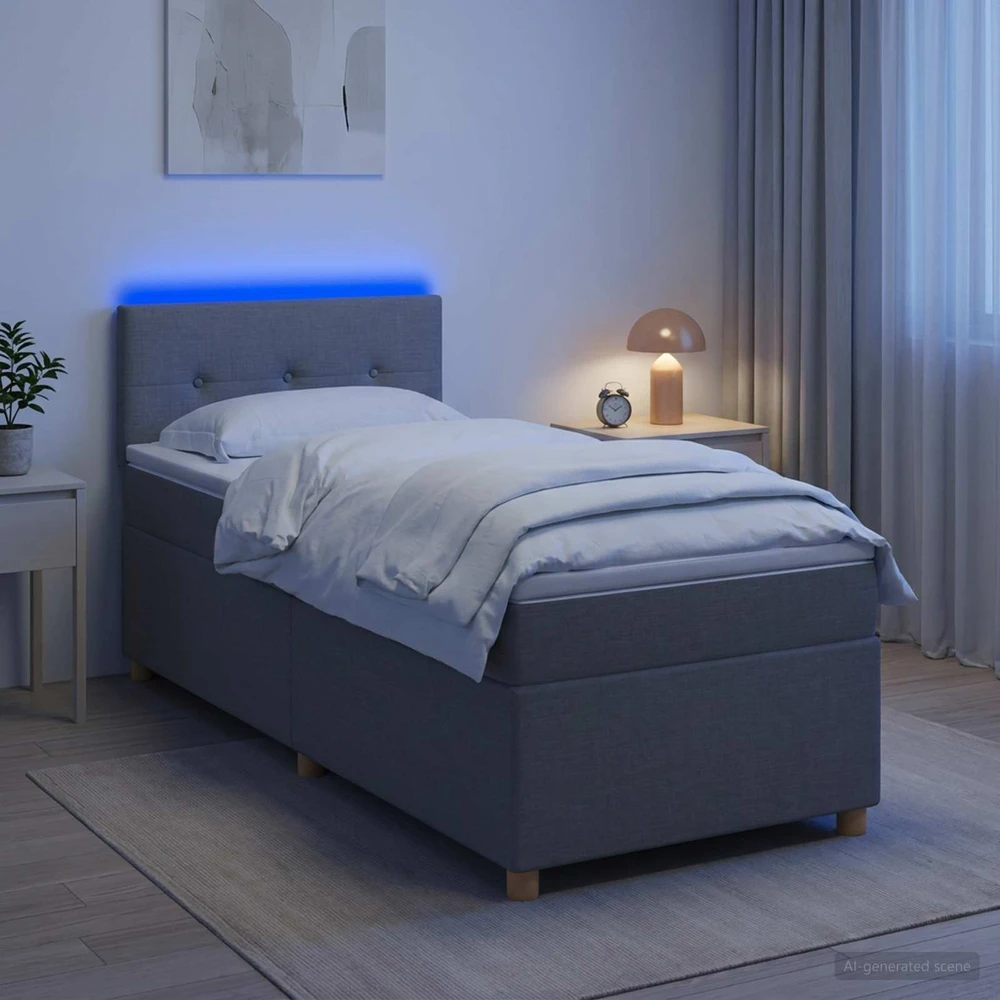 Lova su čiužiniu ir LED apšvietimu Šviesiai pilka 90 x 190 cm