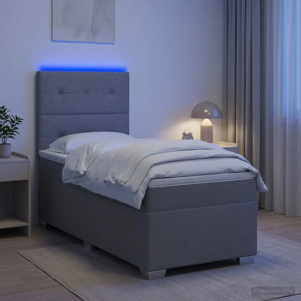 Lova su čiužiniu ir LED apšvietimu Šviesiai pilka 90 x 190 cm