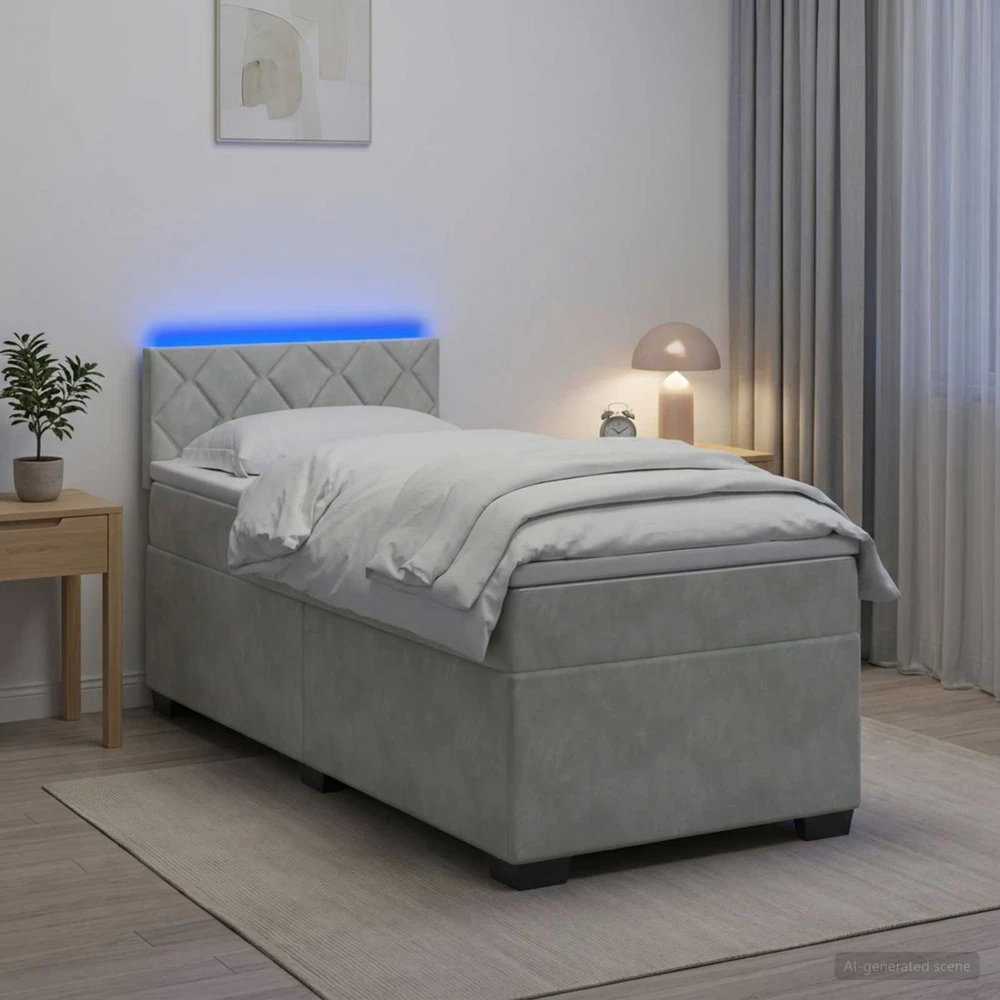Lova su čiužiniu ir LED apšvietimu Šviesiai pilka 90 x 190 cm
