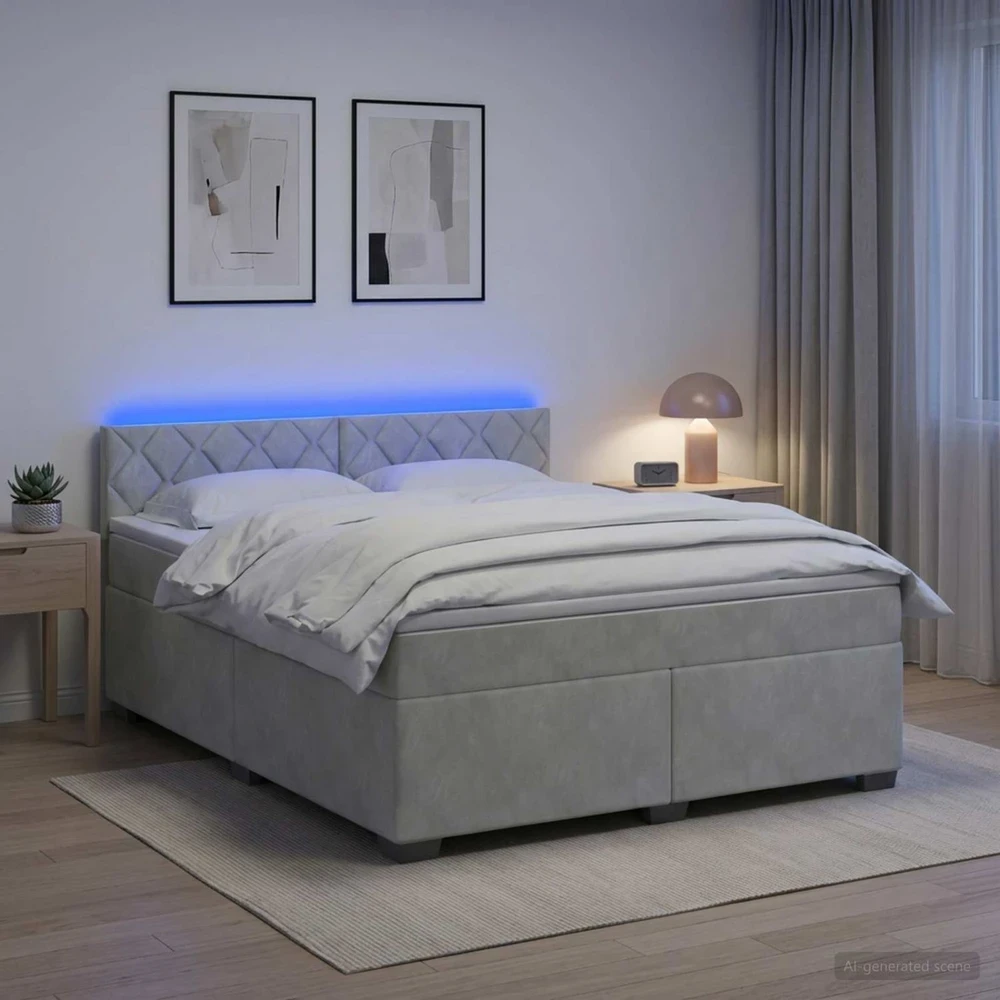 Lova su čiužiniu ir LED apšvietimu Šviesiai pilka 160 x 200 cm