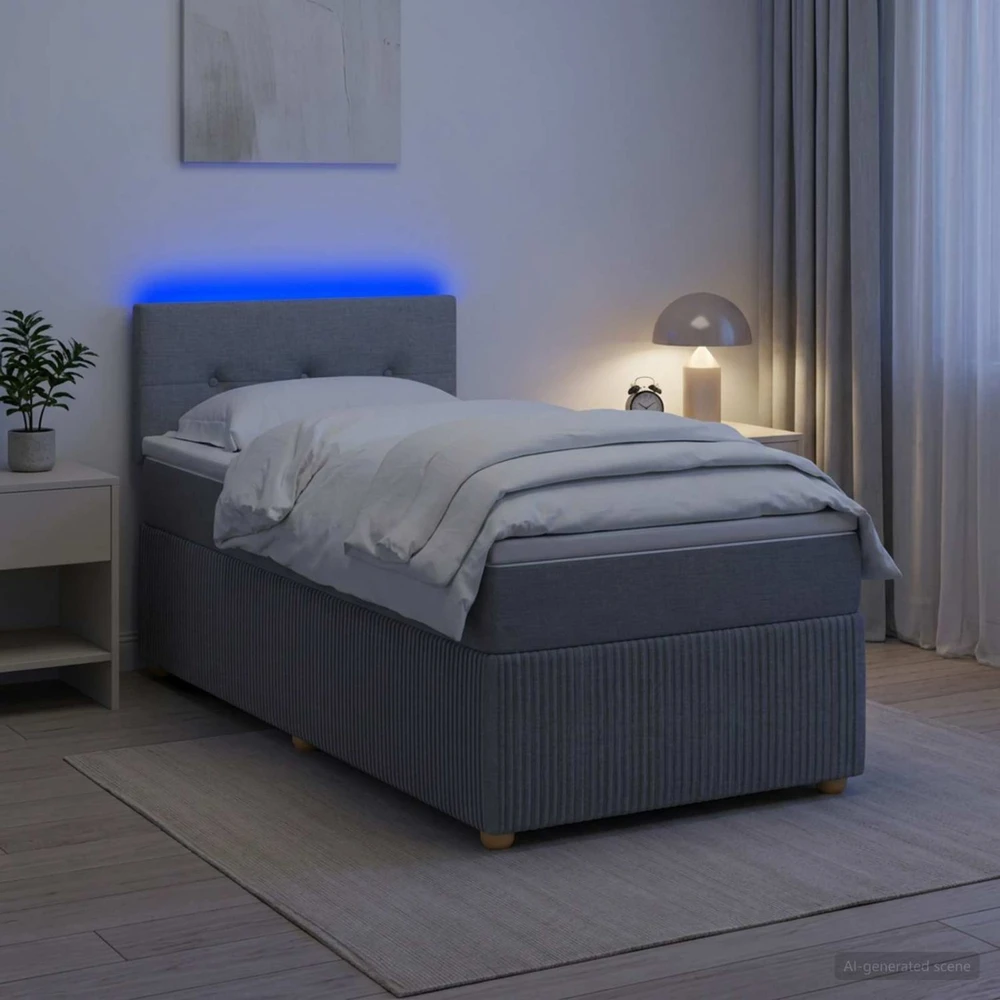 Lova su čiužiniu ir LED apšvietimu Šviesiai pilka 90 x 190 cm