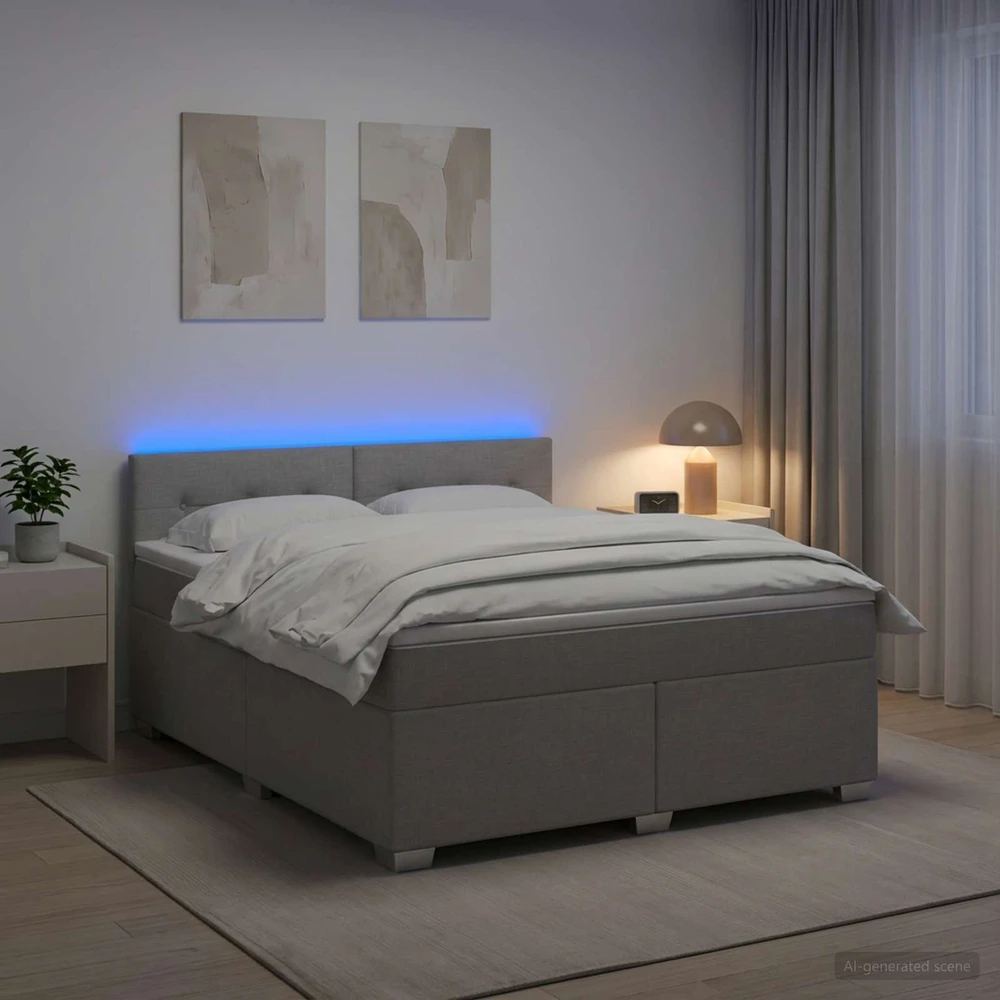 Lova su čiužiniu ir LED apšvietimu Šviesiai pilka 180 x 200 cm