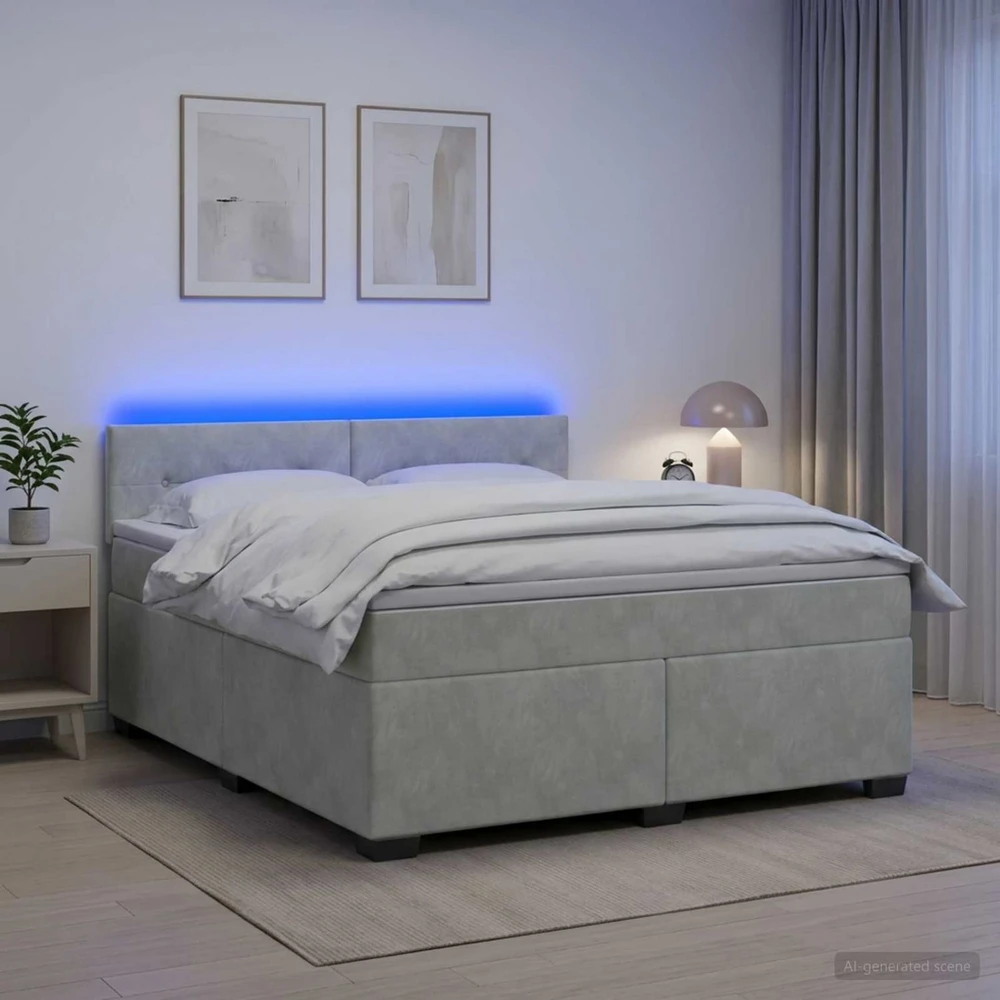 Lova su čiužiniu ir LED apšvietimu Šviesiai pilka 180 x 200 cm