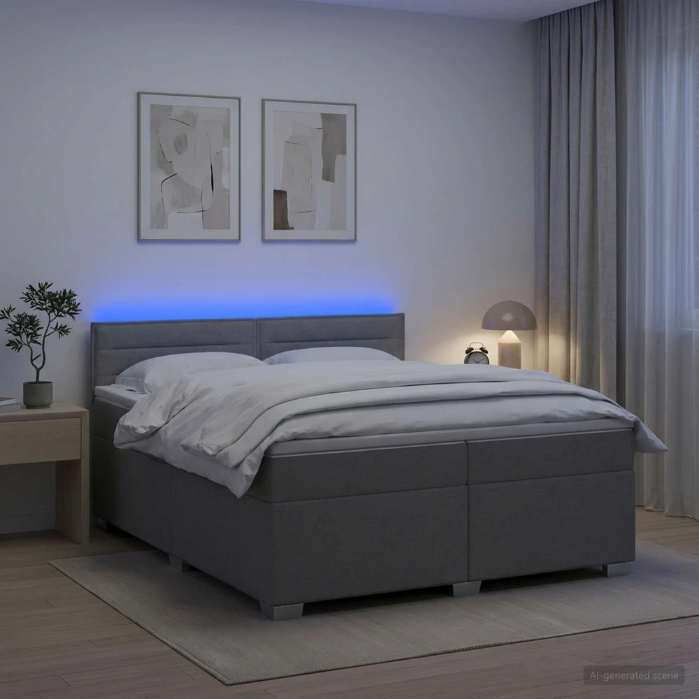 Lova su čiužiniu ir LED apšvietimu Šviesiai pilka 200 x 200 cm
