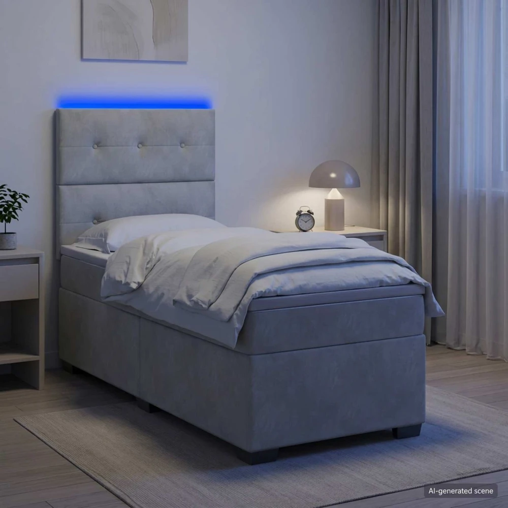 Lova su čiužiniu ir LED apšvietimu Šviesiai pilka 90 x 190 cm