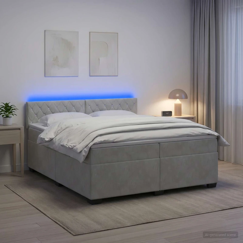 Lova su čiužiniu ir LED apšvietimu Šviesiai pilka 200 x 200 cm