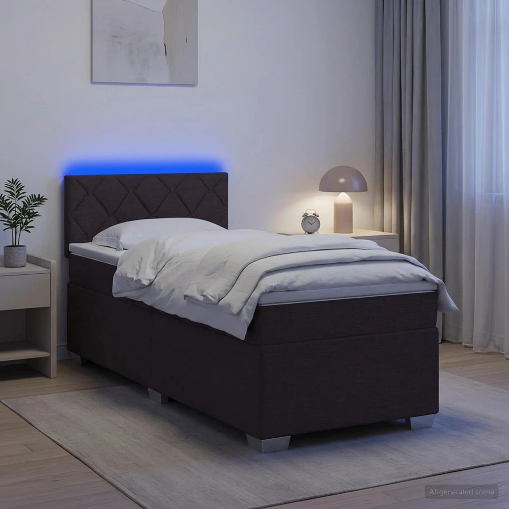 Lova su čiužiniu ir LED apšvietimu Tamsiai rudas 90 x 200 cm