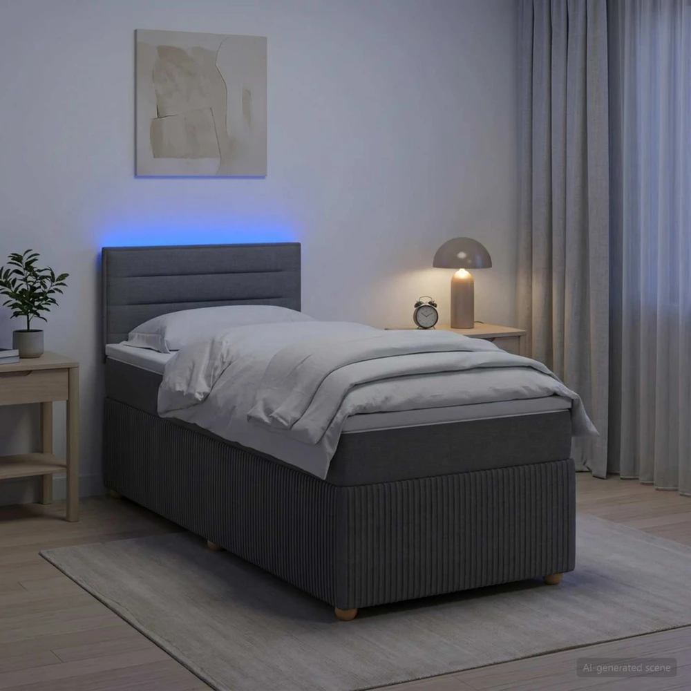 Lova su čiužiniu ir LED apšvietimu Tamsiai pilka 90 x 190 cm