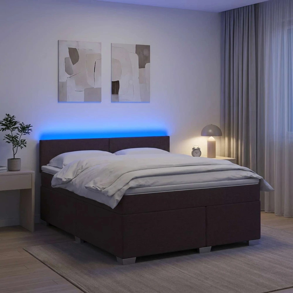Lova su čiužiniu ir LED apšvietimu Tamsiai rudas 140 x 190 cm