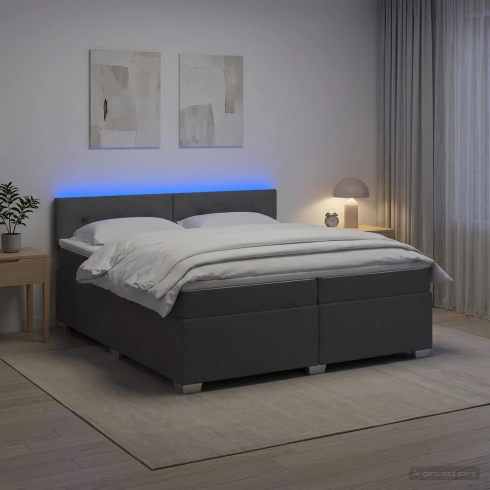 Lova su čiužiniu ir LED apšvietimu Tamsiai pilka 200 x 200 cm
