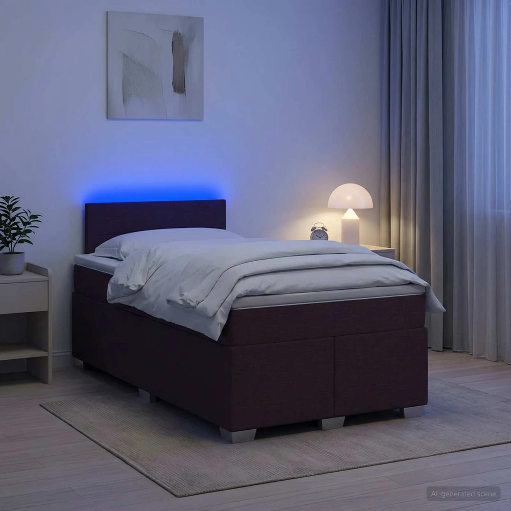Lova su čiužiniu ir LED apšvietimu Tamsiai rudas 120 x 190 cm