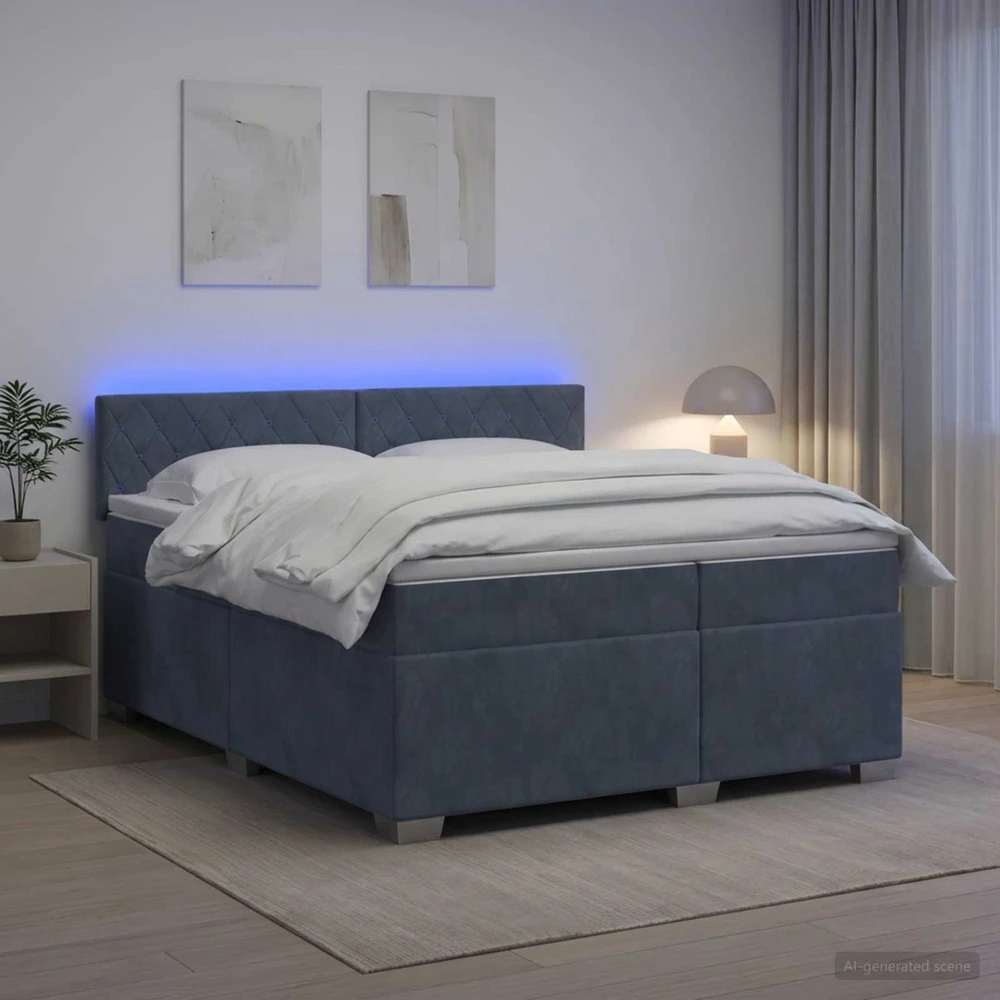 Lova su čiužiniu ir LED apšvietimu Tamsiai pilka 200 x 200 cm