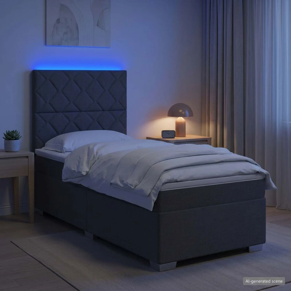 Lova su čiužiniu ir LED apšvietimu Tamsiai pilka 90 x 190 cm