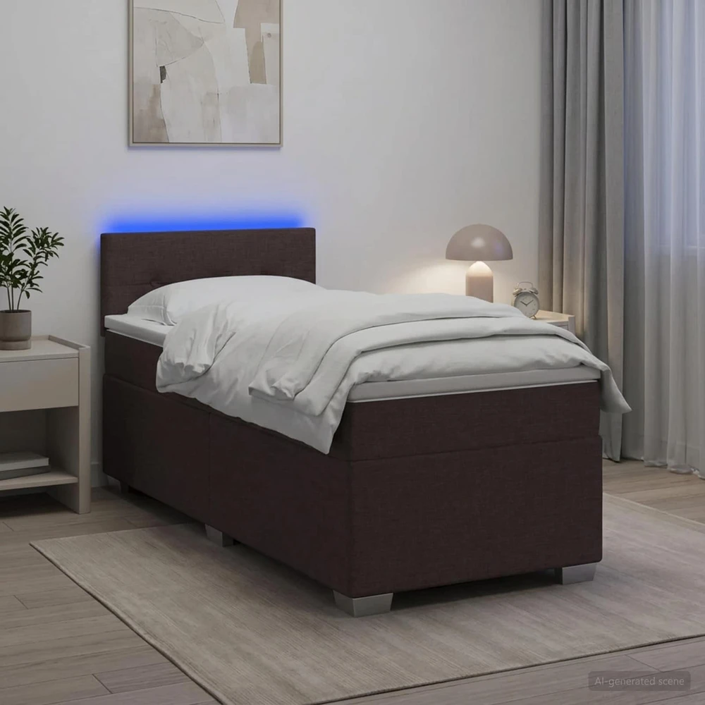 Lova su čiužiniu ir LED apšvietimu Tamsiai rudas 100 x 200 cm