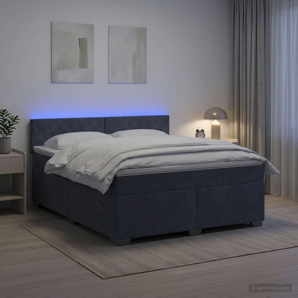 Lova su čiužiniu ir LED apšvietimu Tamsiai pilka 180 x 200 cm