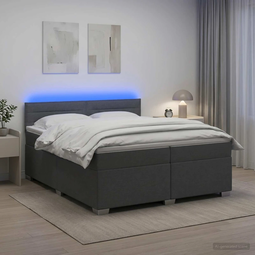 Lova su čiužiniu ir LED apšvietimu Tamsiai pilka 200 x 200 cm