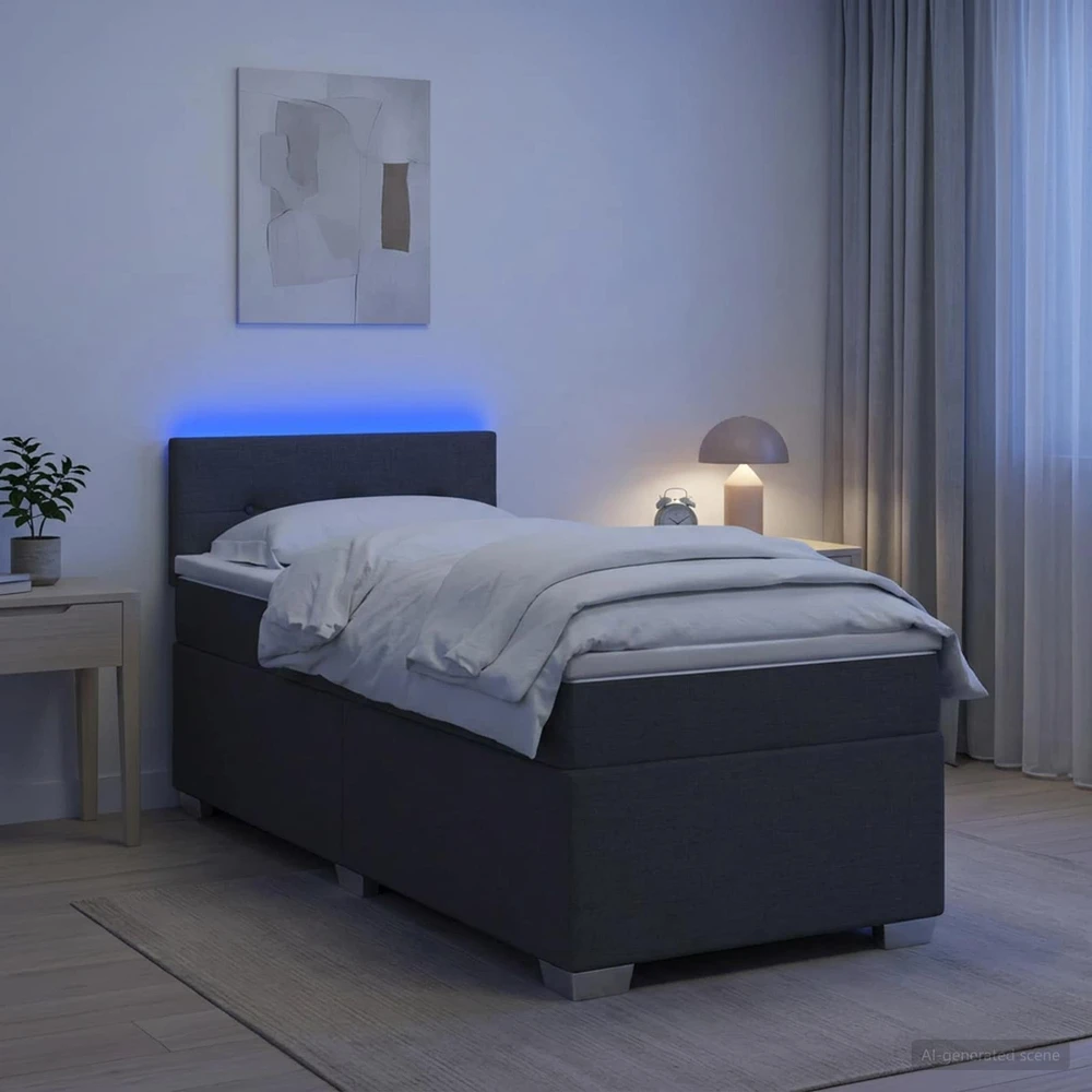 Lova su čiužiniu ir LED apšvietimu Tamsiai pilka Viengulis