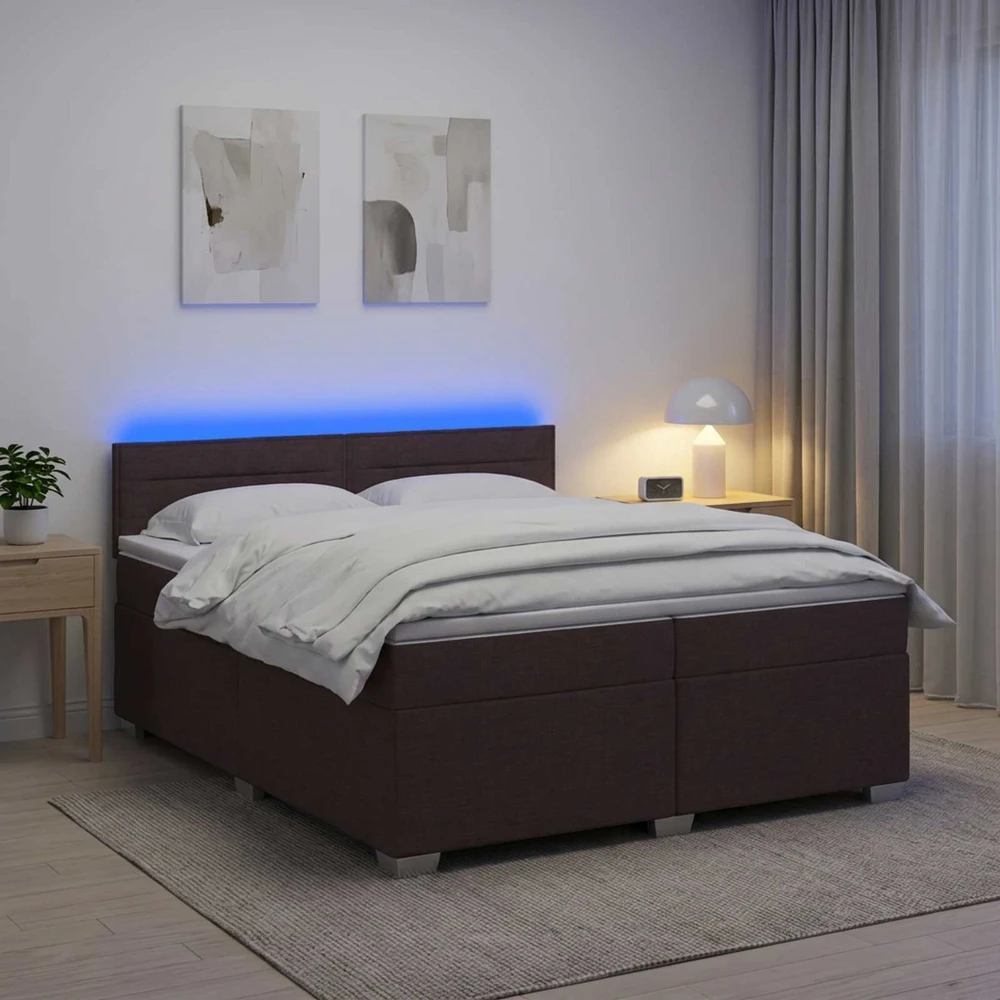 Lova su čiužiniu ir LED apšvietimu Tamsiai rudas 200 x 200 cm