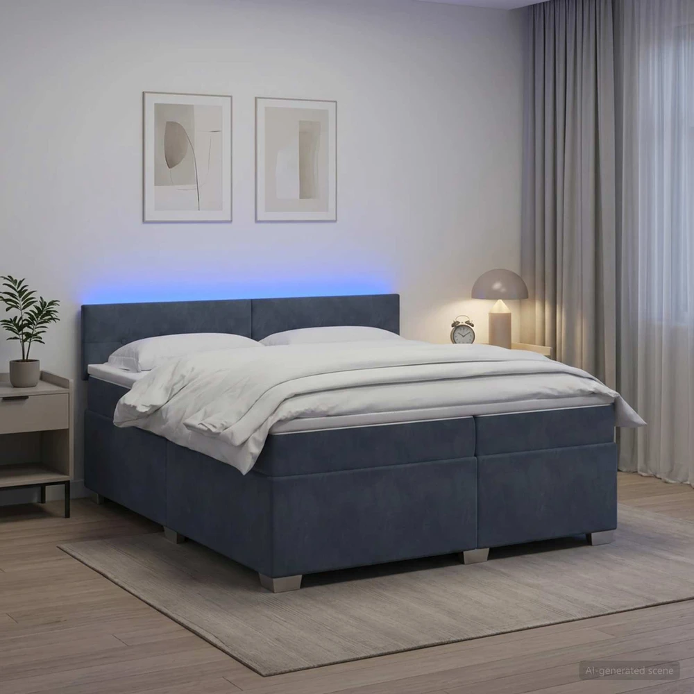Lova su čiužiniu ir LED apšvietimu Tamsiai pilka 200 x 200 cm