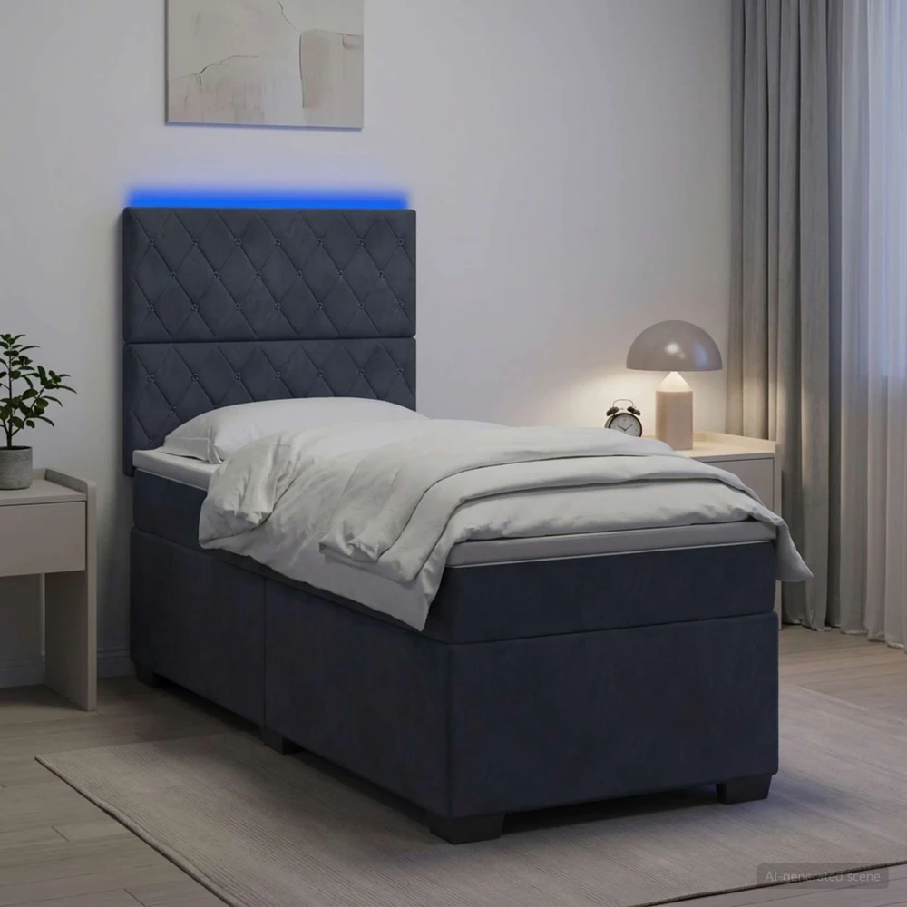 Lova su čiužiniu ir LED apšvietimu Tamsiai pilka 90 x 190 cm