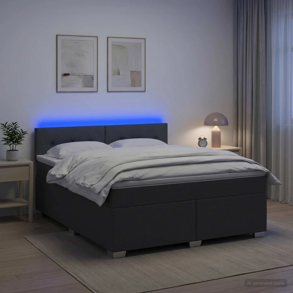 Lova su čiužiniu ir LED apšvietimu Tamsiai pilka 160 x 200 cm