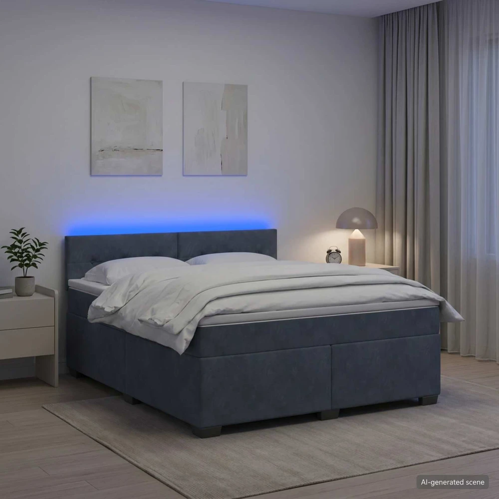 Lova su čiužiniu ir LED apšvietimu Tamsiai pilka 160 x 200 cm