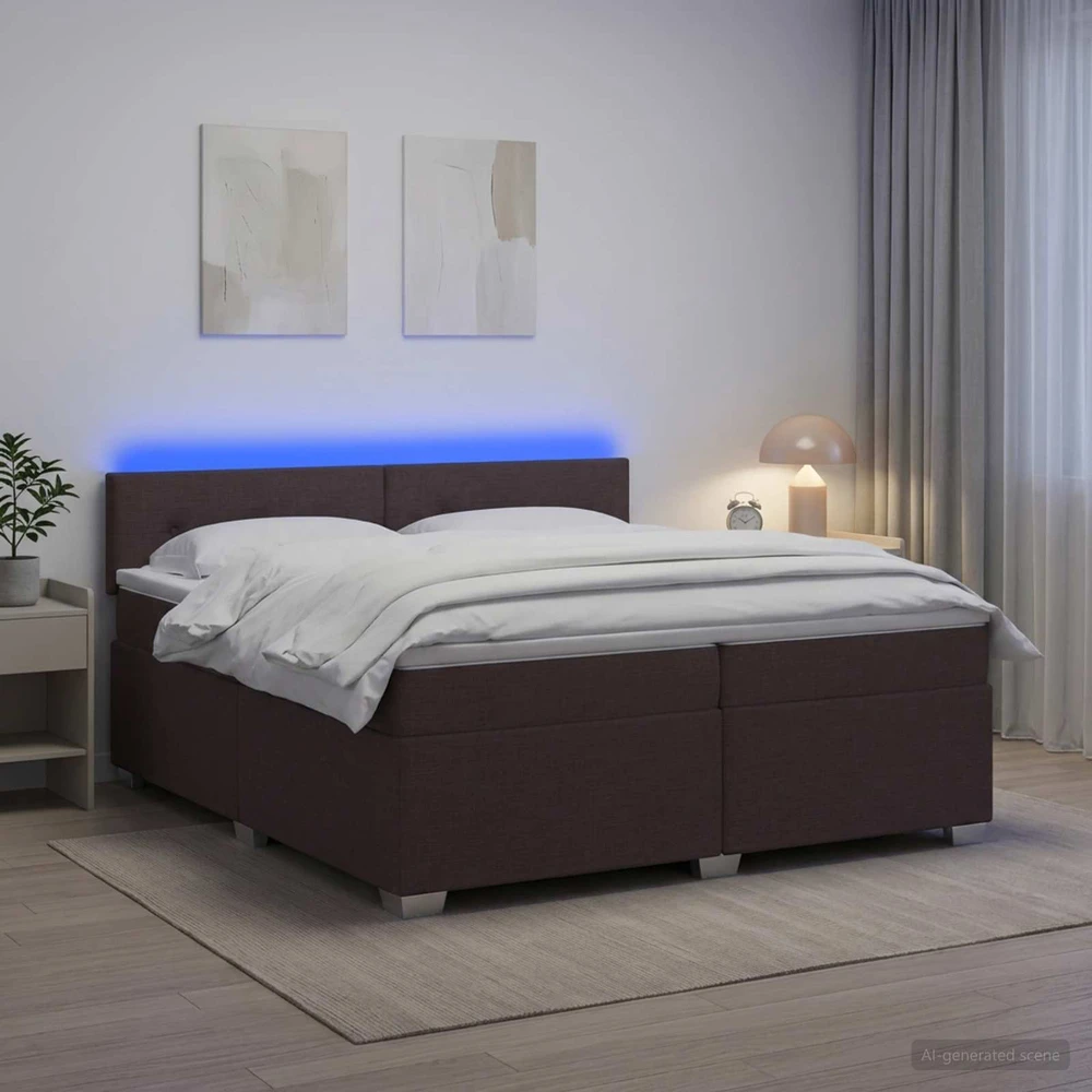Lova su čiužiniu ir LED apšvietimu Tamsiai rudas 200 x 200 cm