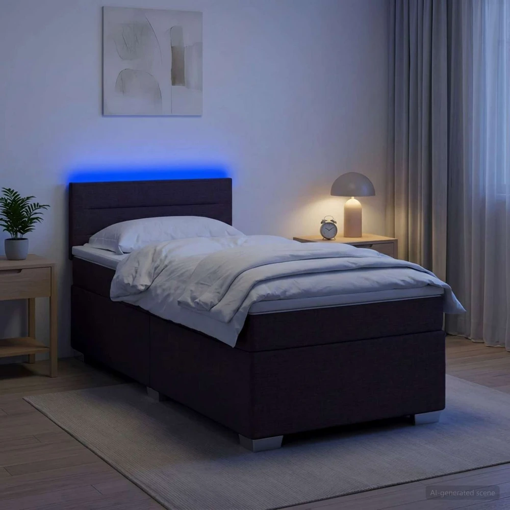 Lova su čiužiniu ir LED apšvietimu Tamsiai rudas 80 x 200 cm