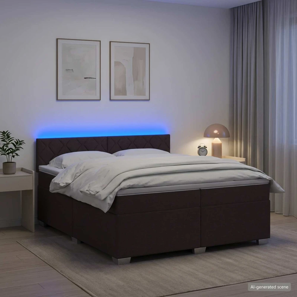 Lova su čiužiniu ir LED apšvietimu Tamsiai rudas 200 x 200 cm