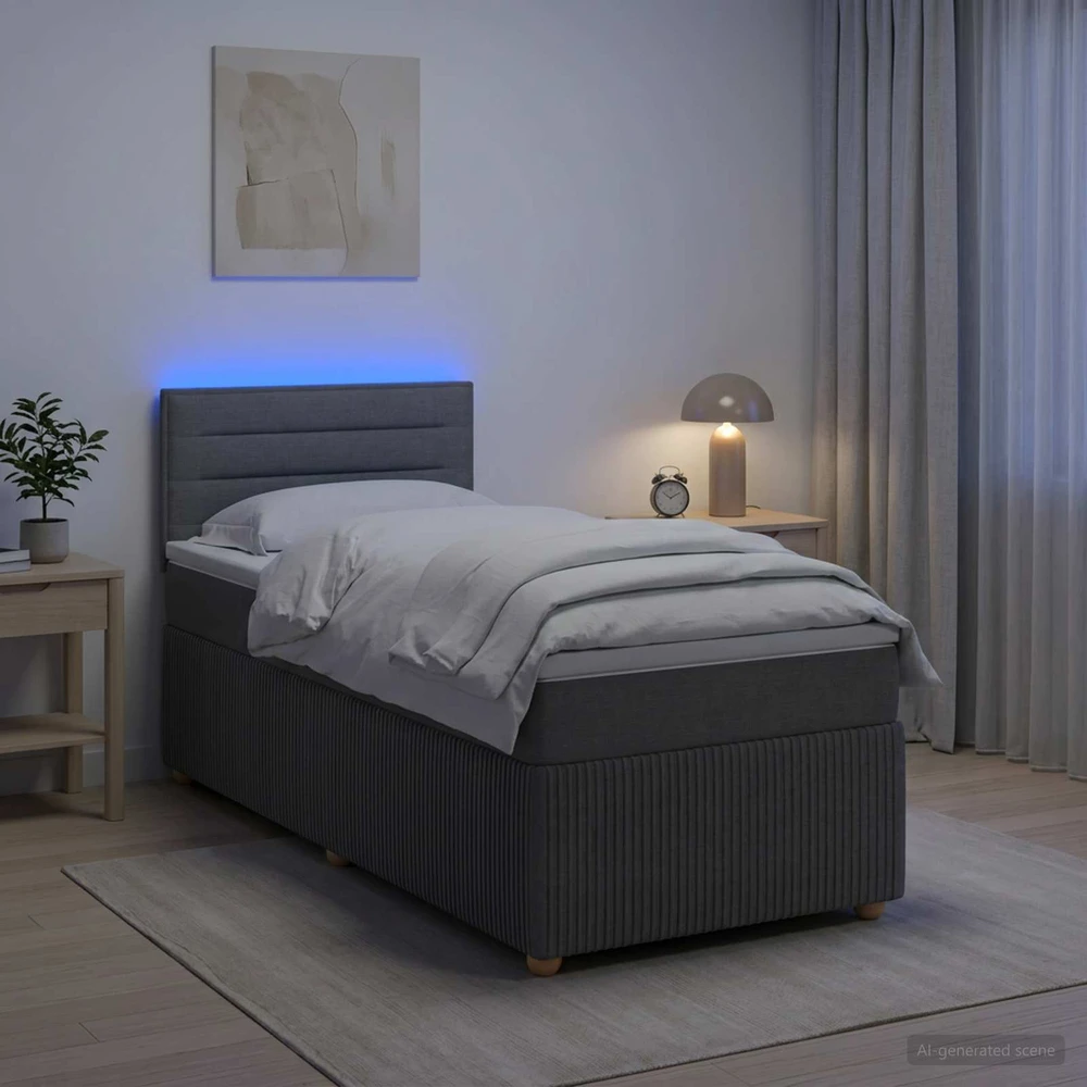 Lova su čiužiniu ir LED apšvietimu Tamsiai pilka 90 x 190 cm