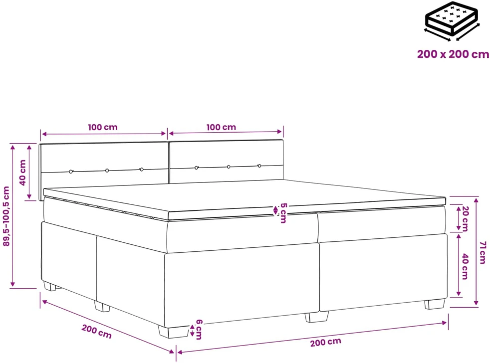 Lova su čiužiniu ir LED apšvietimu Tamsiai žalia 200 x 200 cm