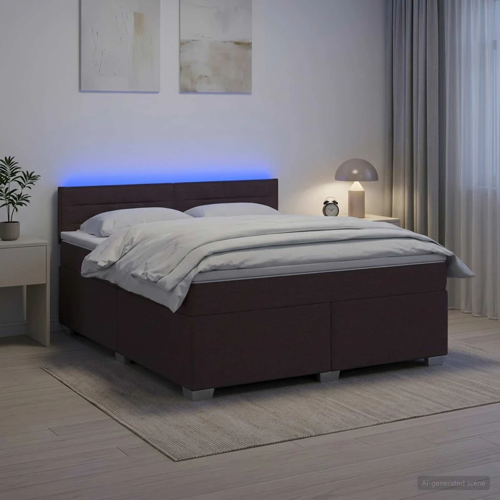 Lova su čiužiniu ir LED apšvietimu Tamsiai rudas 180 x 200 cm