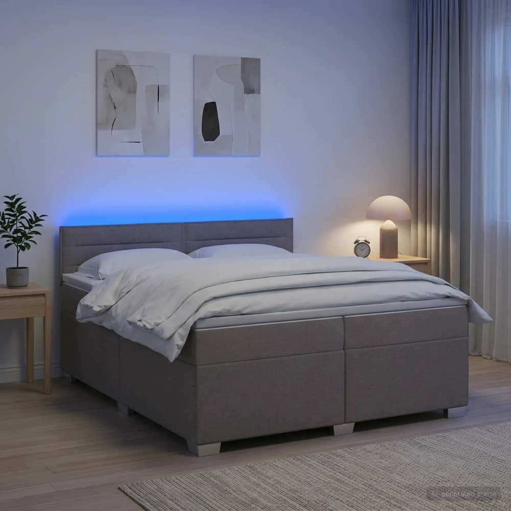 Lova su čiužiniu ir LED apšvietimu Taupe 200 x 200 cm Audinys