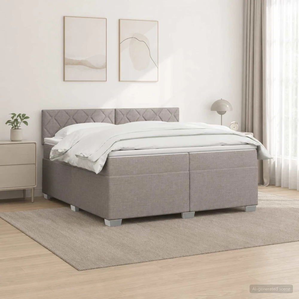 Lova su čiužiniu ir LED apšvietimu Taupe 200 x 200 cm Audinys