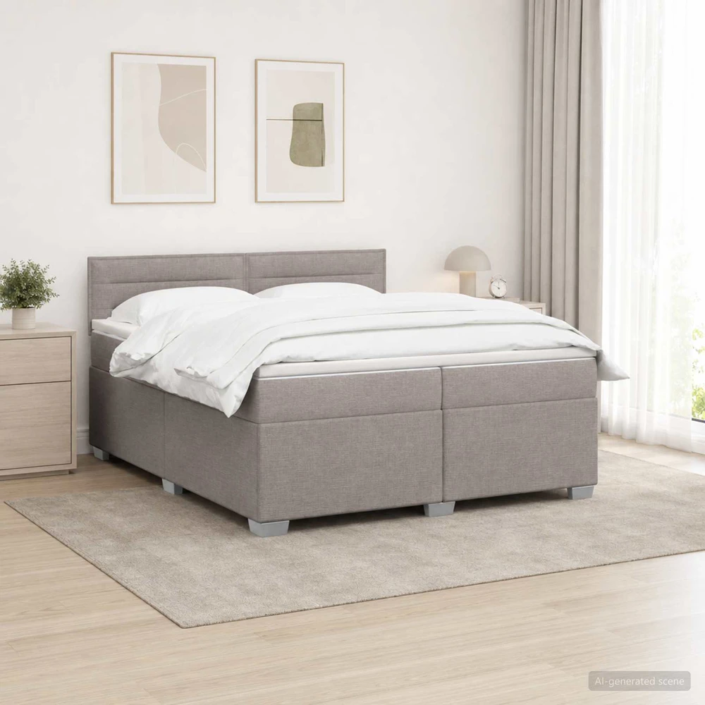 Lova su čiužiniu ir LED apšvietimu Taupe 200 x 200 cm Audinys