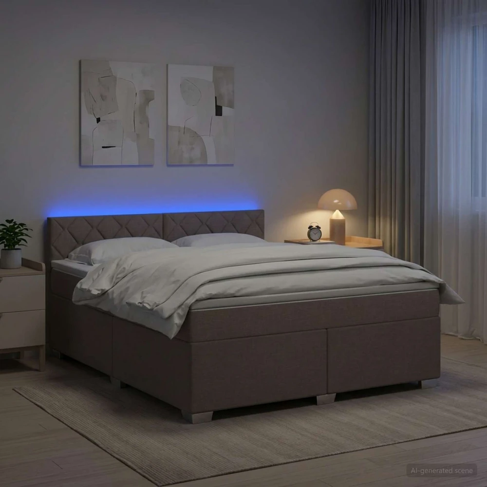 Lova su čiužiniu ir LED apšvietimu Taupe 160 x 200 cm Audinys