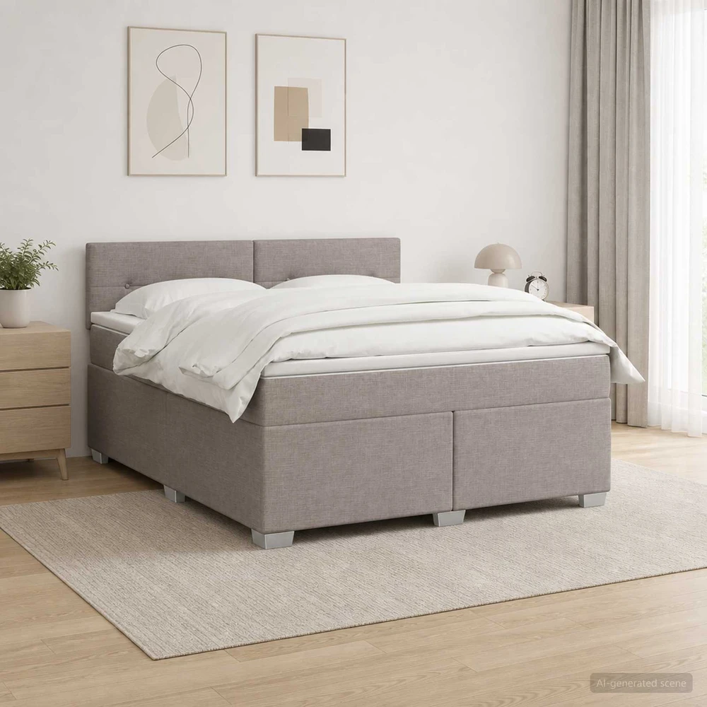 Lova su čiužiniu ir LED apšvietimu Taupe 140 x 190 cm Audinys