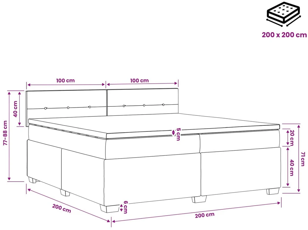 Lova su čiužiniu ir LED apšvietimu Taupe 200 x 200 cm Audinys