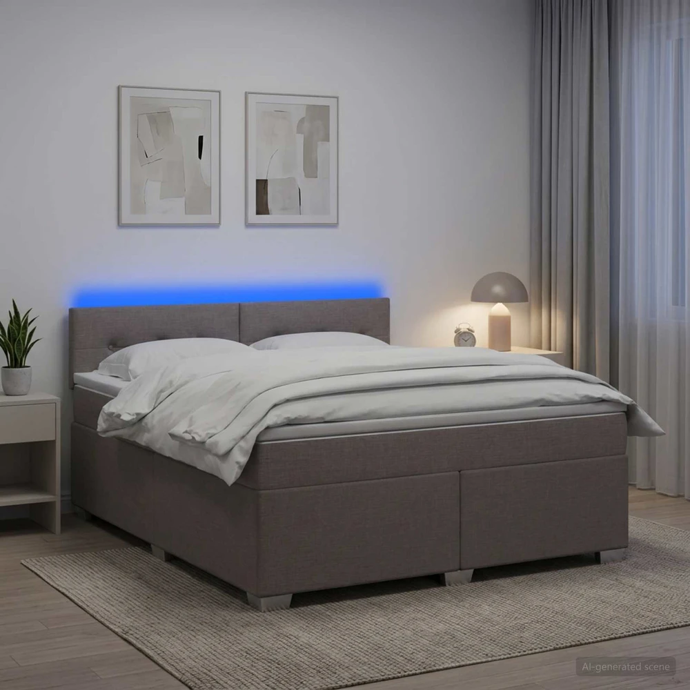Lova su čiužiniu ir LED apšvietimu Taupe 140 x 190 cm Audinys