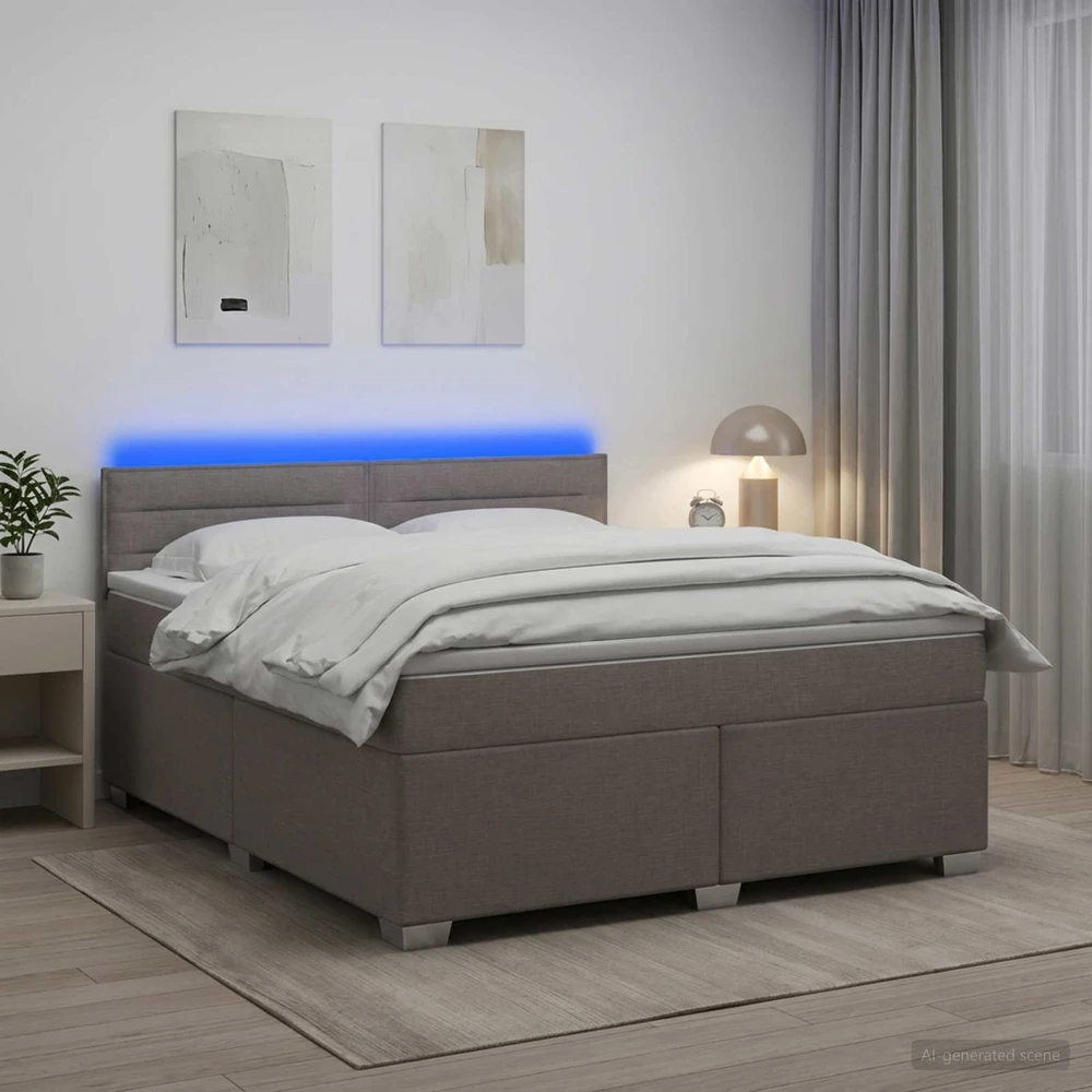 Lova su čiužiniu ir LED apšvietimu Taupe 140 x 190 cm Audinys