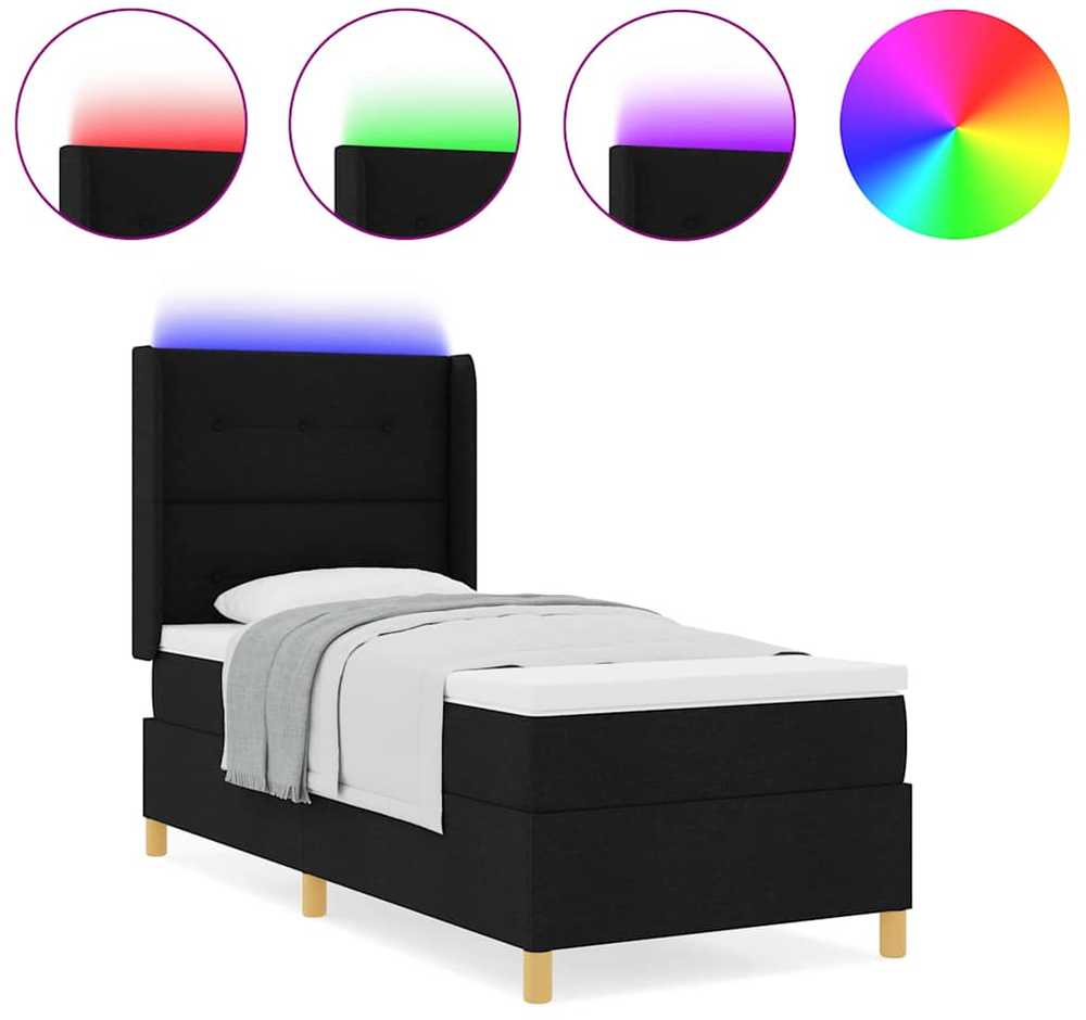 Kiemas lova su LED juostelėmis Juoda 100 x 200 cm audinys