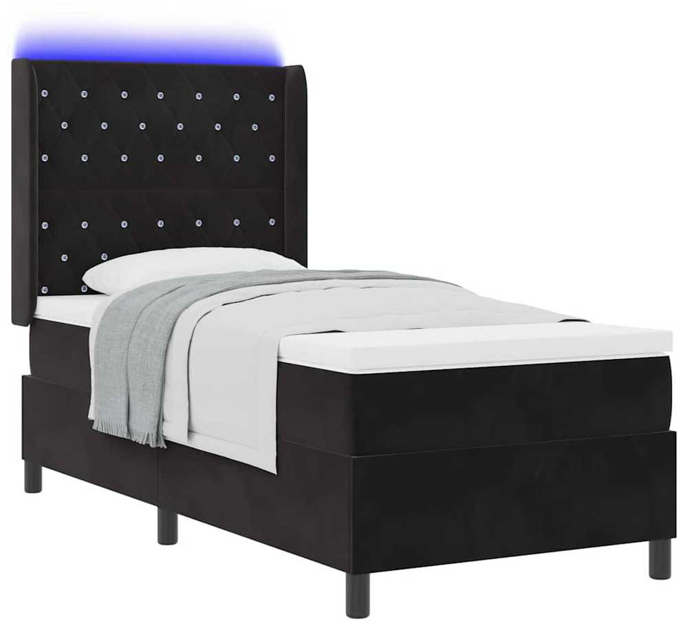 Kiemas lova su čiužiniu su LED Juoda 100 x 200 cm Aksomas