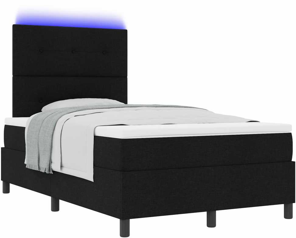 Kiemas lova su LED juostelėmis Juoda 120 x 200 cm audinys