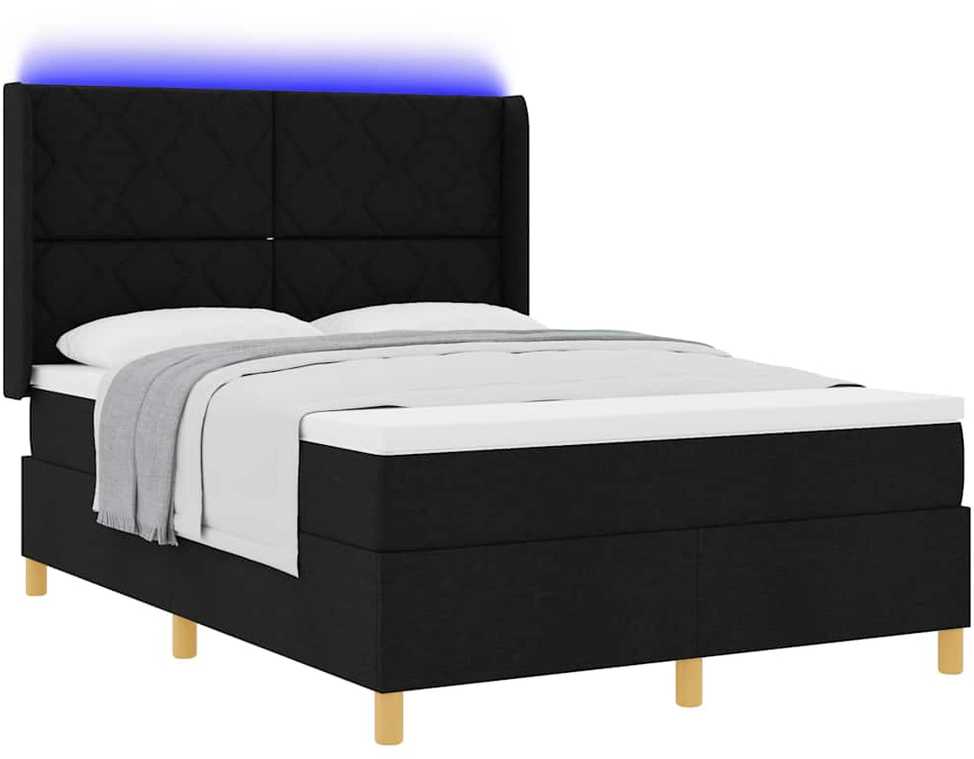 Kiemas lova su LED juostelėmis Juoda 140 x 200 cm audinys
