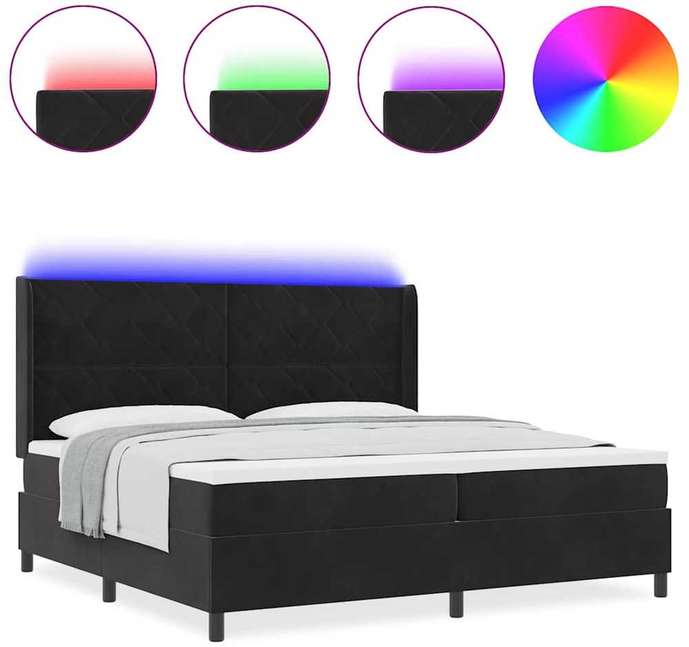 Kiemas lova su LED juostelėmis Juoda 200 x 200 cm Aksomas