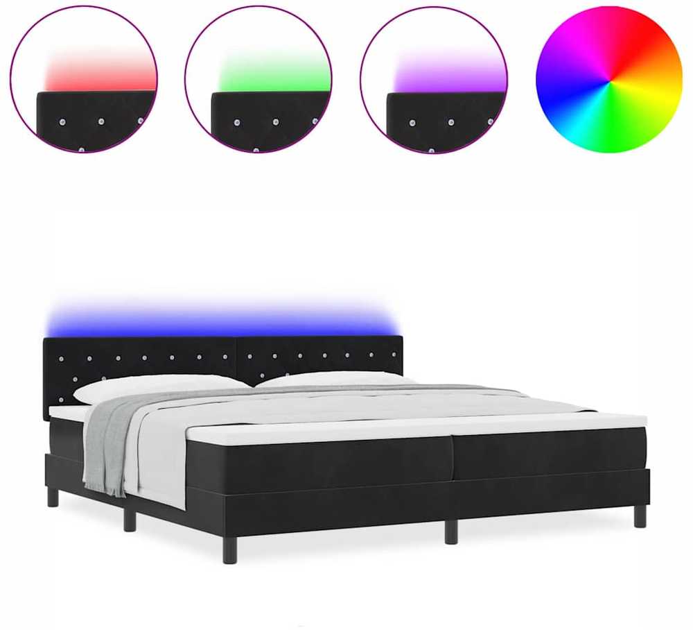 LED Čiužinio Lova su galvūgalio Juoda 200 x 200 cm Aksomas